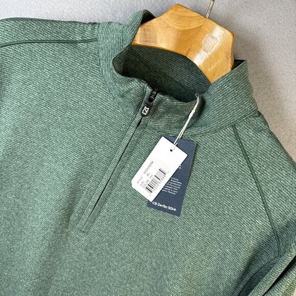 NWT Cutter & Buck Pullover Mens XL Micro Stripe 3/4 Zip DryTec 50 Upf+ Coke Logo - Picture 1 of 14